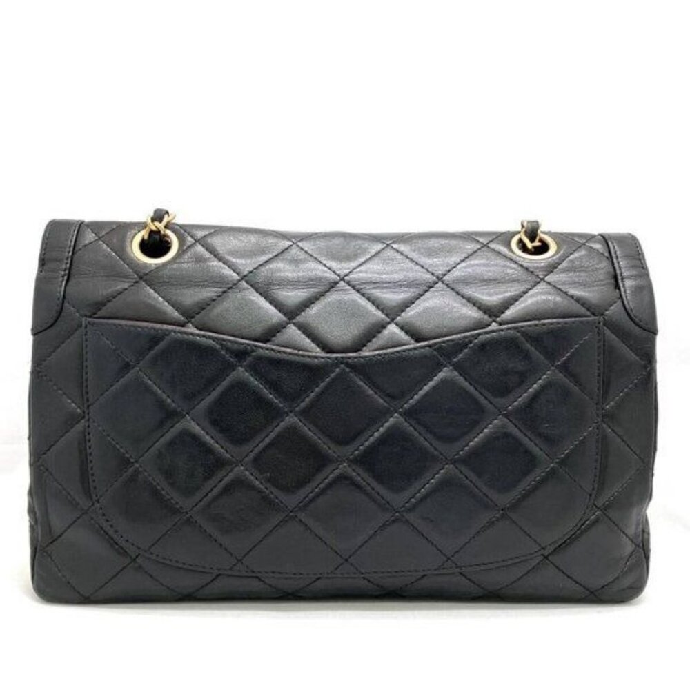 Authentic CHANEL CC Paris Limited Double Flap Bag Lambskin Matelasse Chain Black - Picture 4 of 14